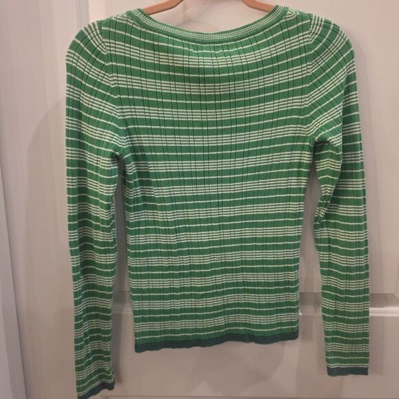 AMERICAN EAGLE Vtg Y2K Kelly‎ Green Striped Ribbed Preppy Top Sz M Bella Swan - Picture 2 of 8
